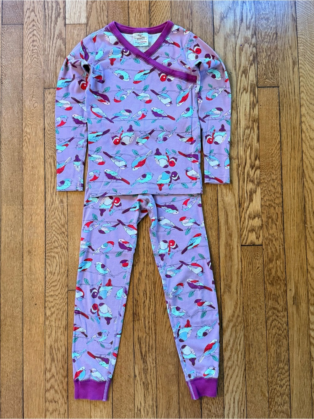 Hanna Andersson Bird Print Crossover Long Johns Pajamas Organic Cotton 130(US8)